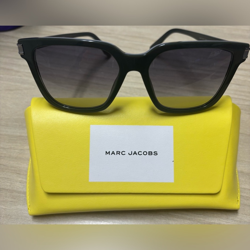 Marc Jacobs Forrest Green Sunglasses with Bold Yellow Case